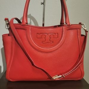 Tory Burch RED VERMILLION Leather Serif T Tote/Cross Body Bag